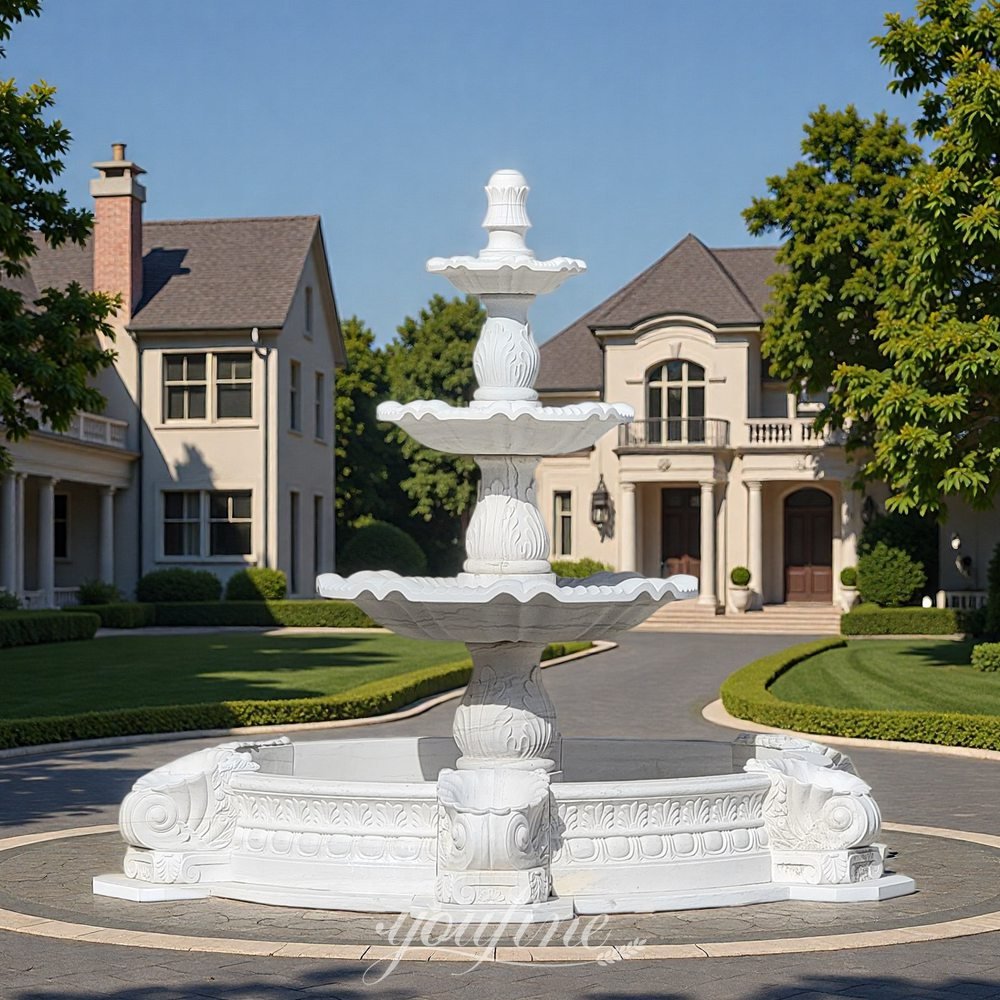 tiered marble circular driveway fountain for villa