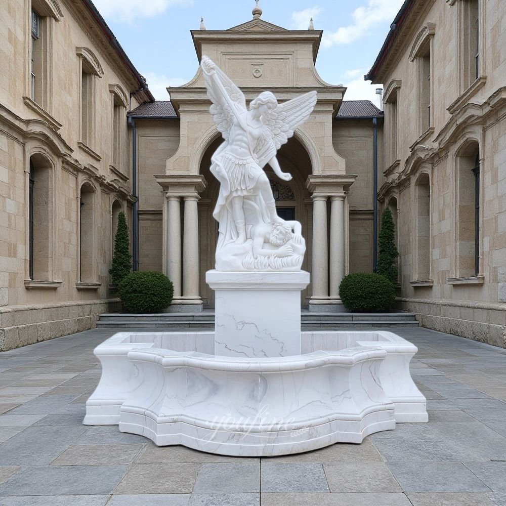 white marble st. michael fountain for the church yard