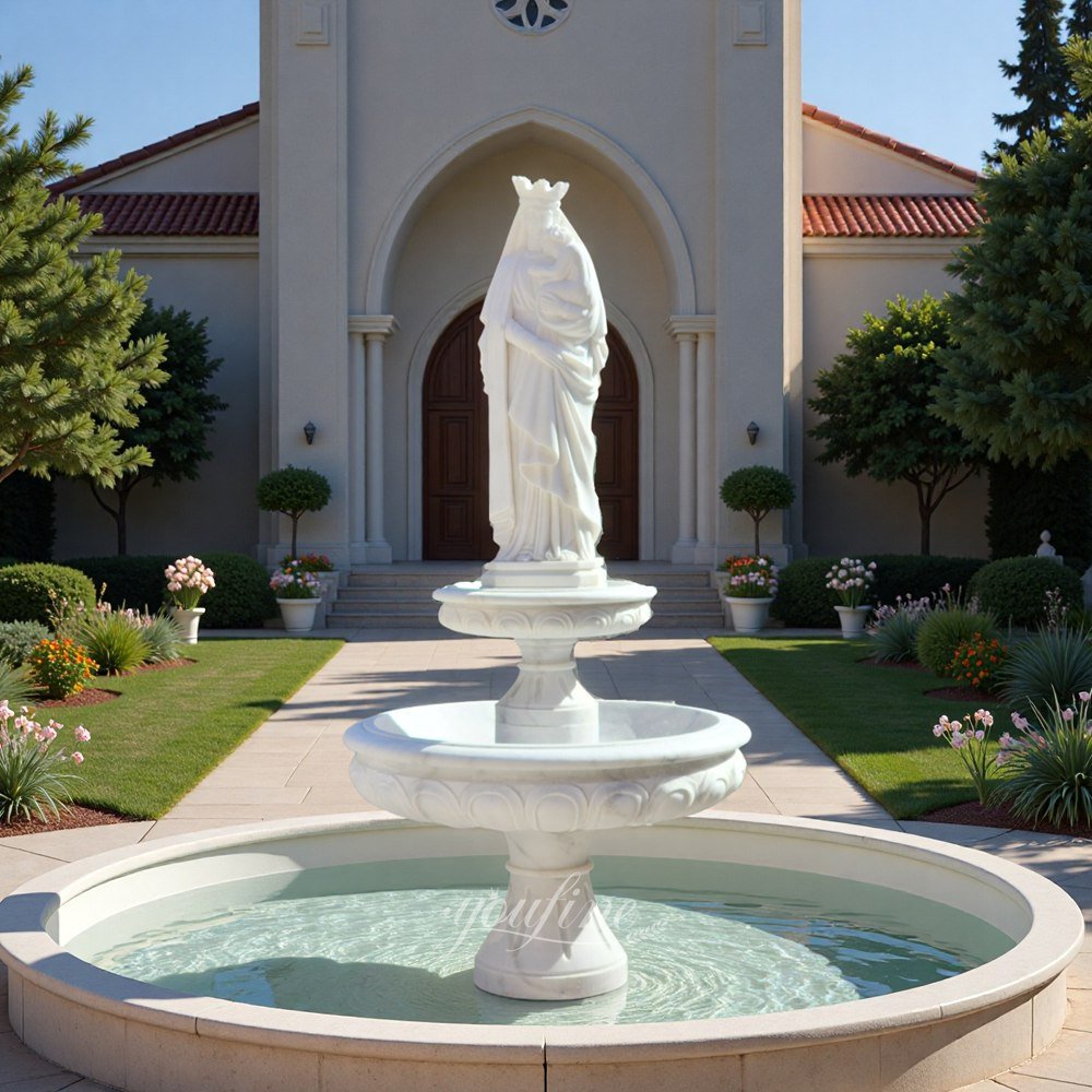 white marble virgin mary fountain for church entrance