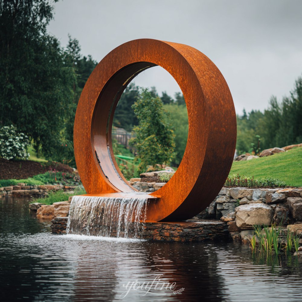 corten steel circular commercial outdoor water fountain