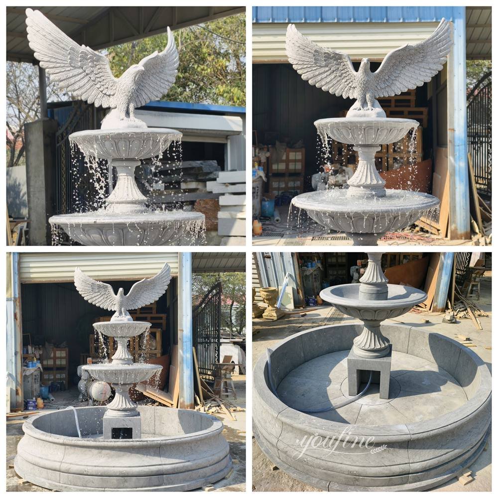 gray marble eagle water fountain details