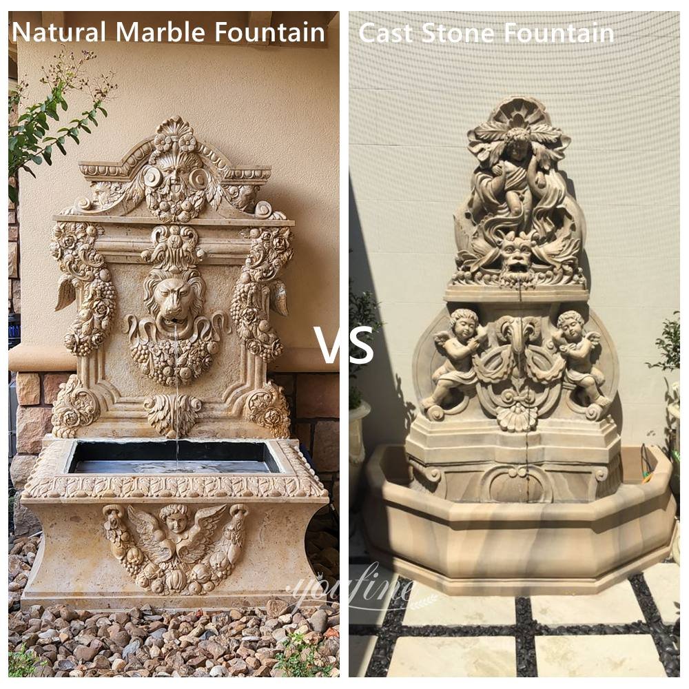 natural marble fountain vs cast stone fountain