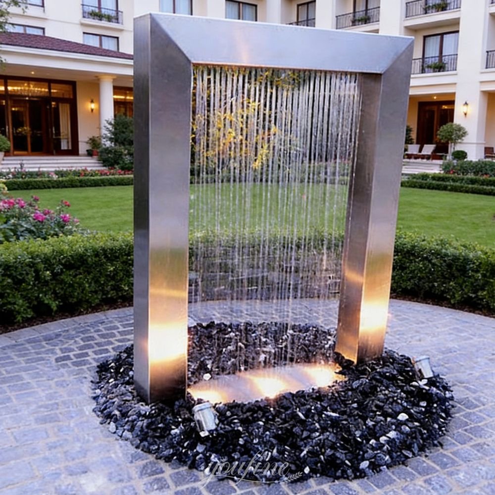 stainless steel rectangular water curtain fountain for commercial garden decor