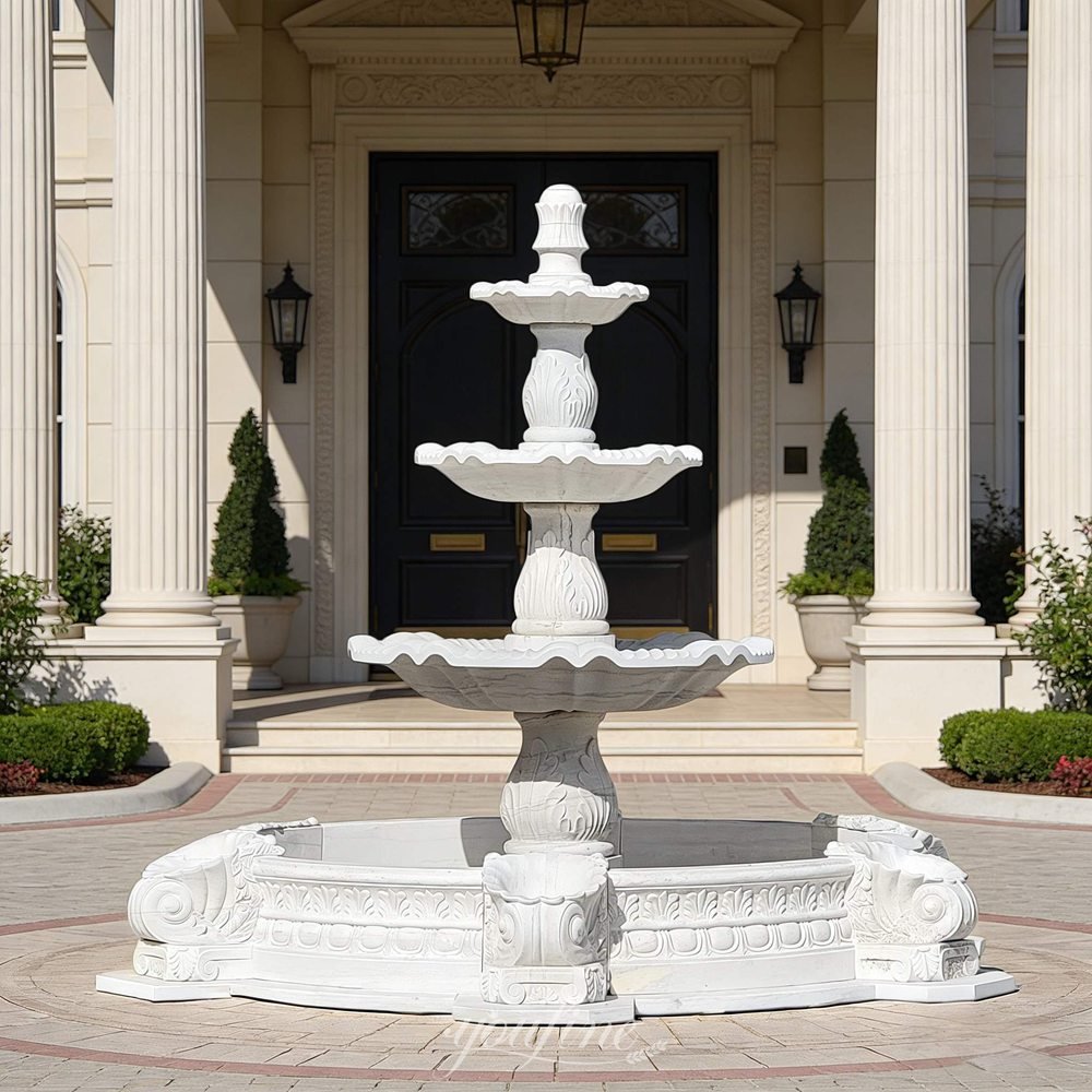three tiered simple commercial marble fountain for entrance of high end residences