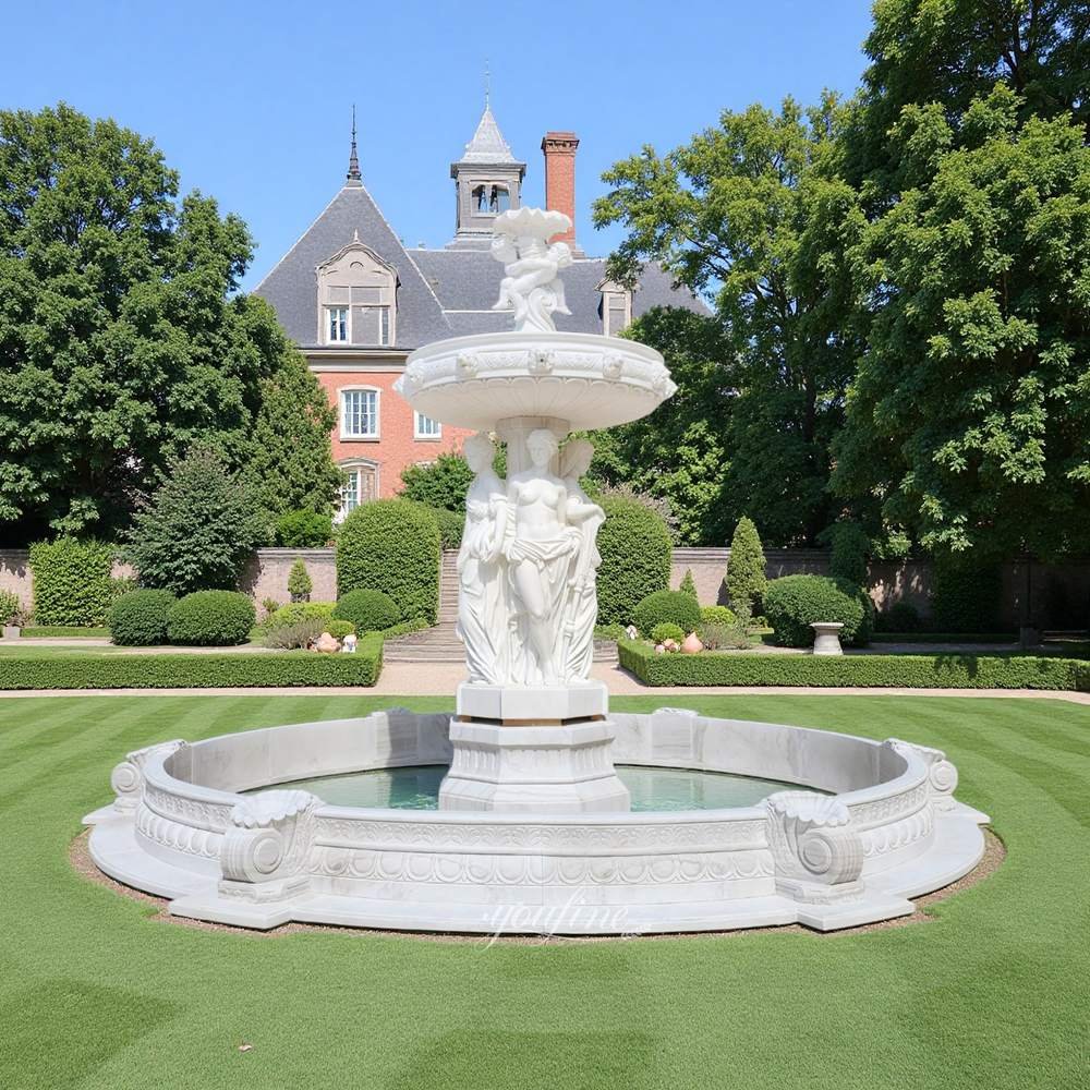 white marble statue fountain for manor decor