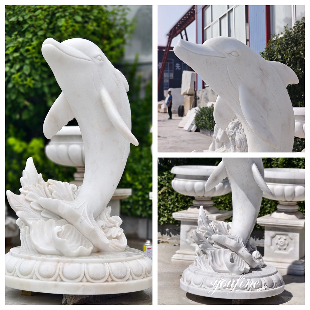 5 feet white marble dolphin water feature details