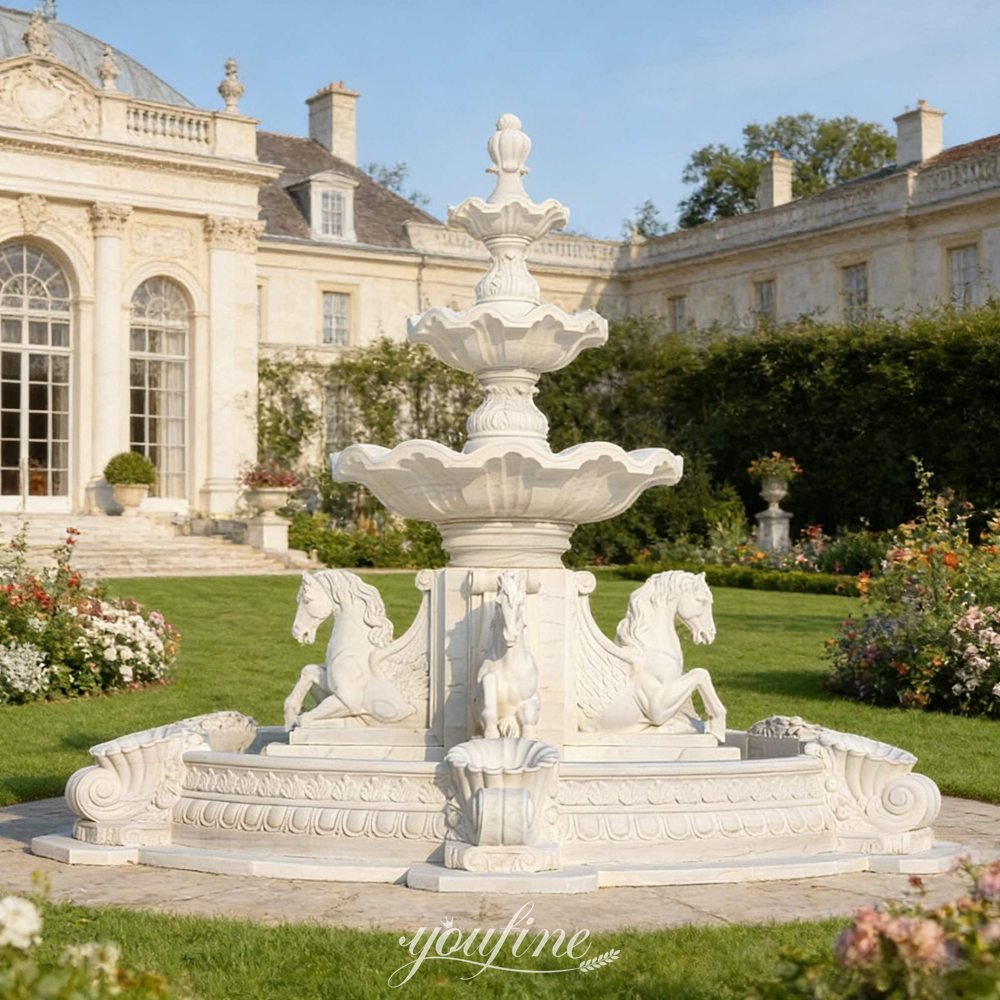 european manor marble horse fountain