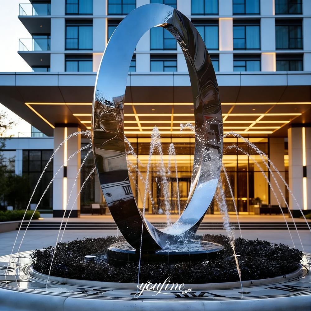 modern metal abstract circular water fountain for hotel decor