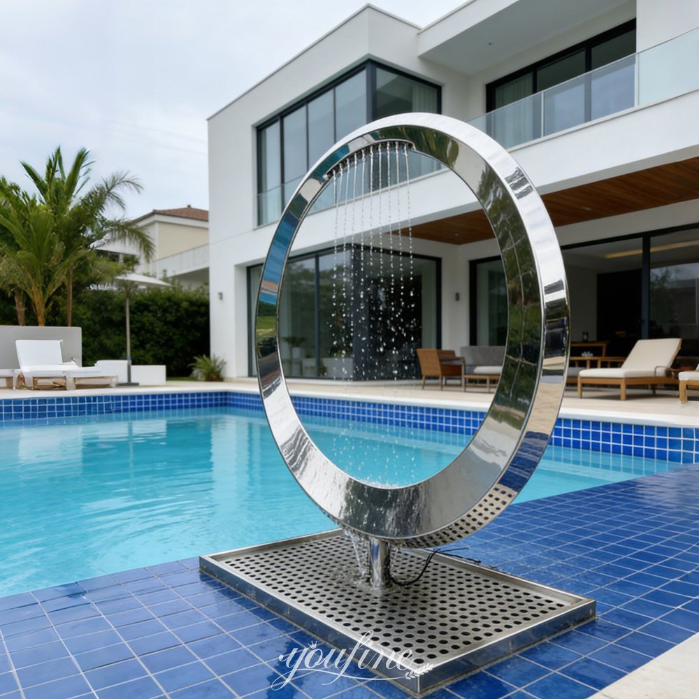 modern outdoor abstract stainless steel circular fountain