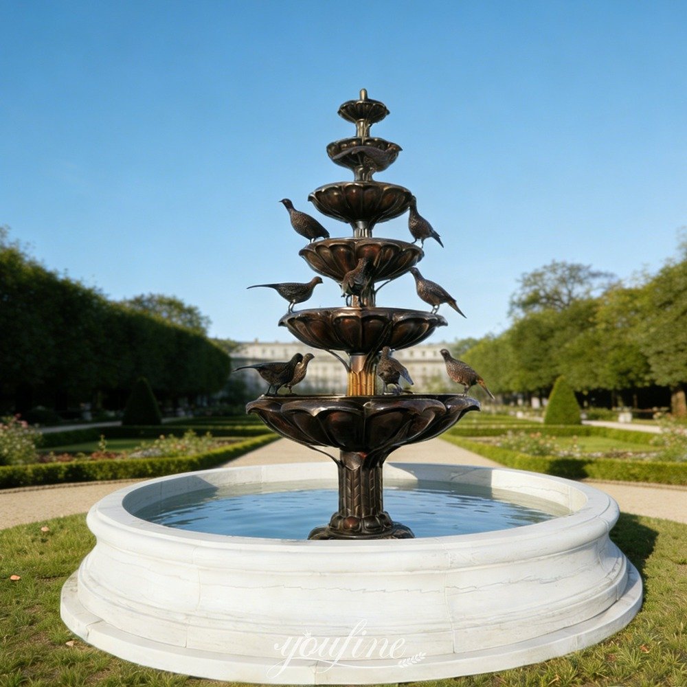 outdoor marble and bronze birdbath fountain