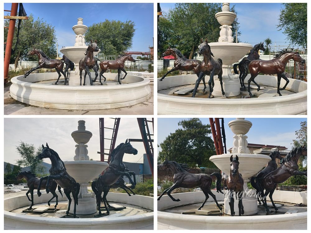 bronze bob parks horse fountain replica with marble pool details