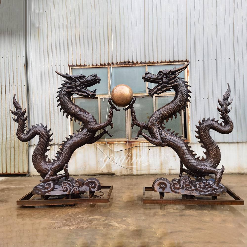 cast bronze large two dragons playing with pearl fountain
