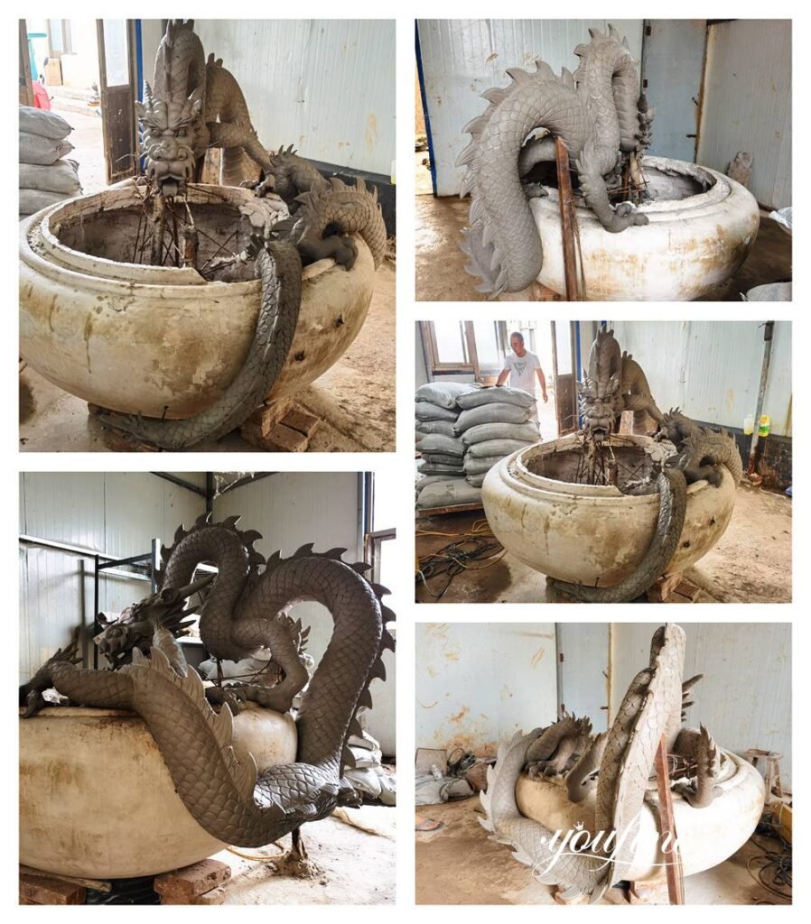cast dragon jar outdoor fountain clay model details