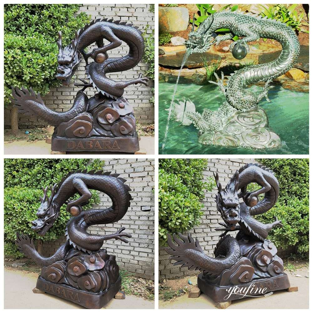 custom coiled dragon statue fountain details