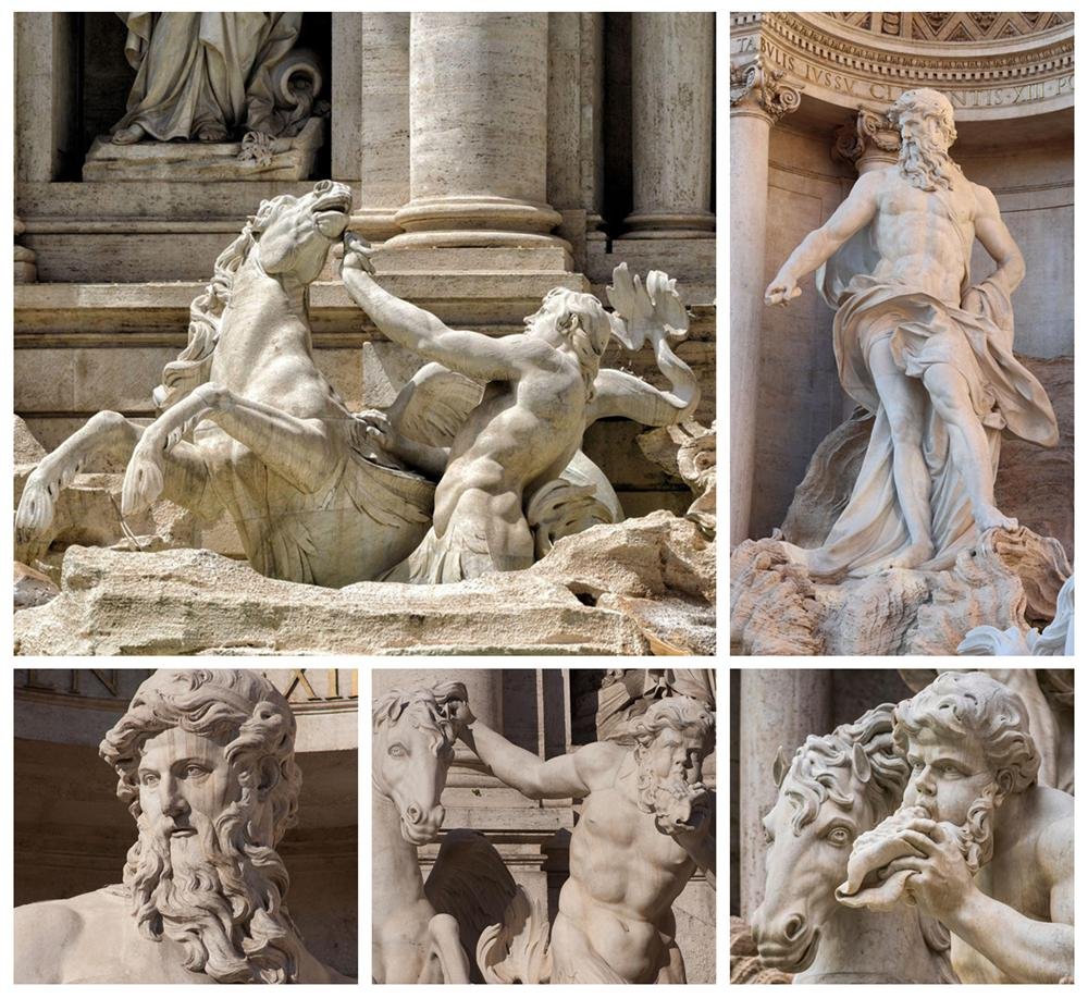 details of the baroque style trevi fountain