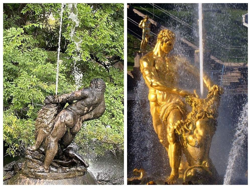 bronze hercules and the nemean lion fountain