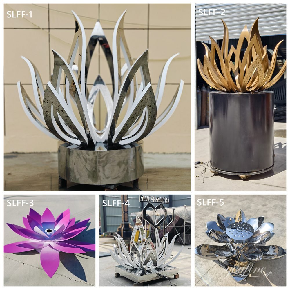 custom various styles of stainless steel lotus flower water fountains