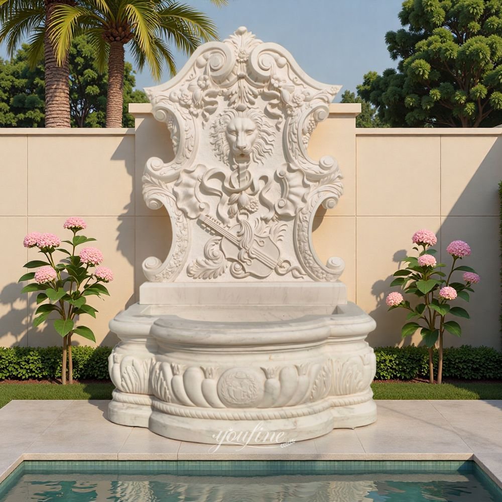 white marble lion head fountain for pool decor