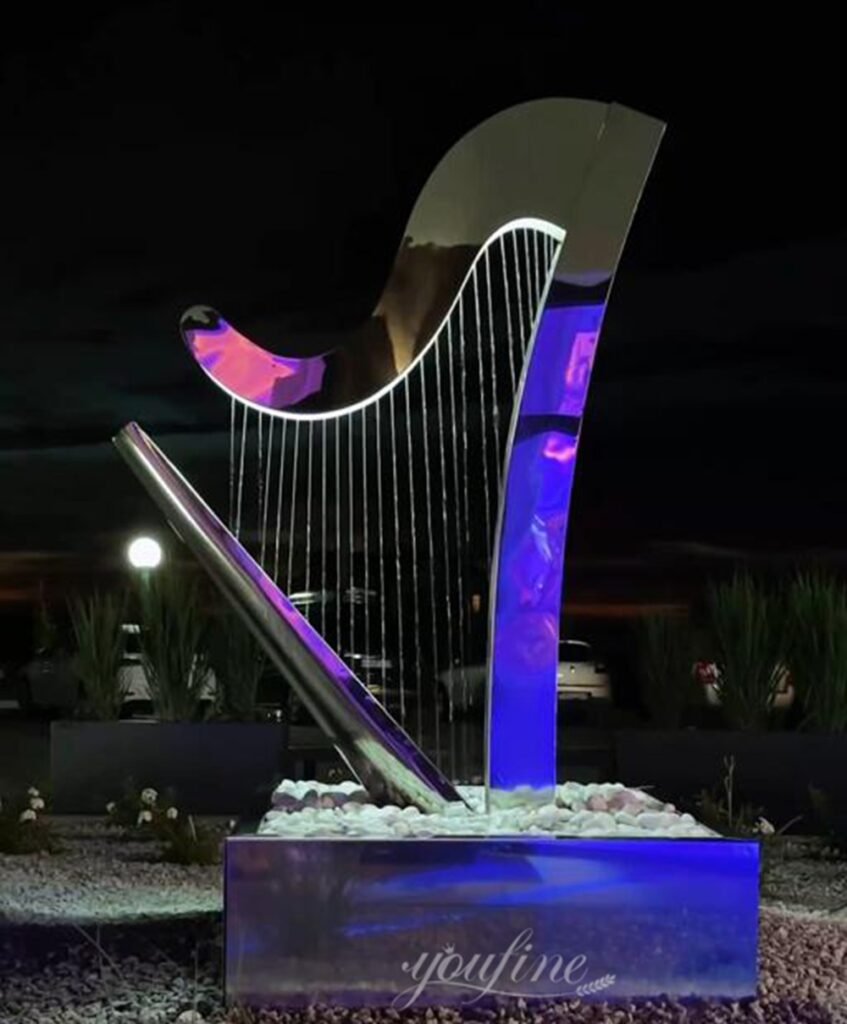 polish courtyard stainless steel harp fountain feedback