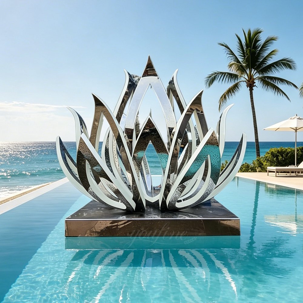stainless steel lotus flower water fountain for pool decor