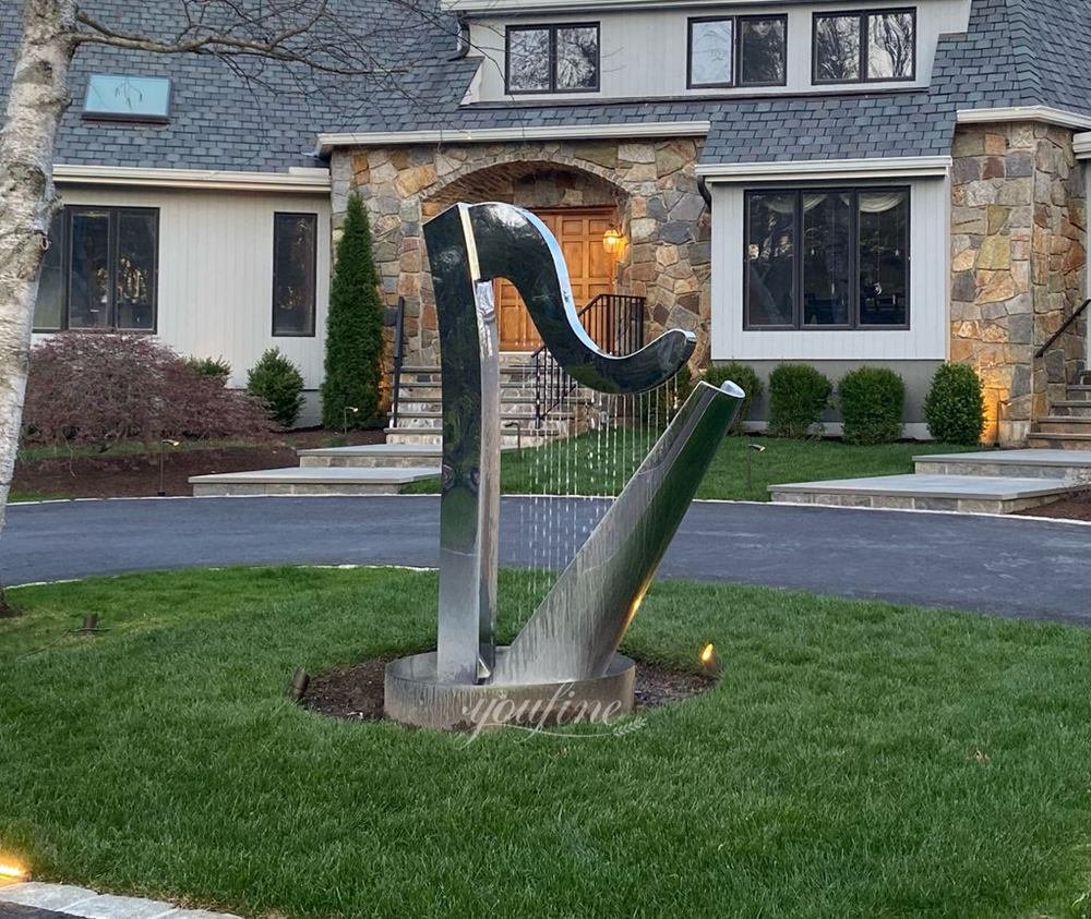 u.s. villa entrance stainless steel harp fountain feedback