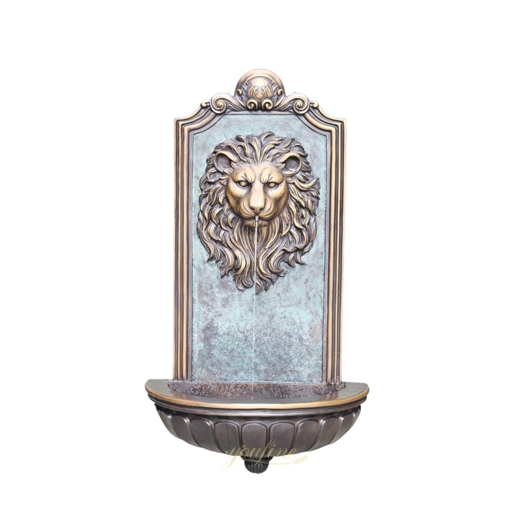 hand cast bronze lion head wall fountain