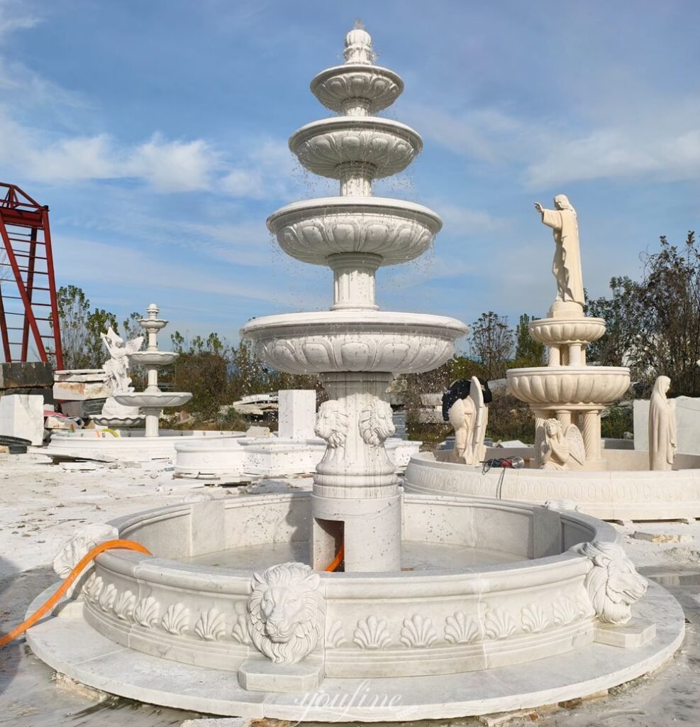 simple tiered marble lion head fountain