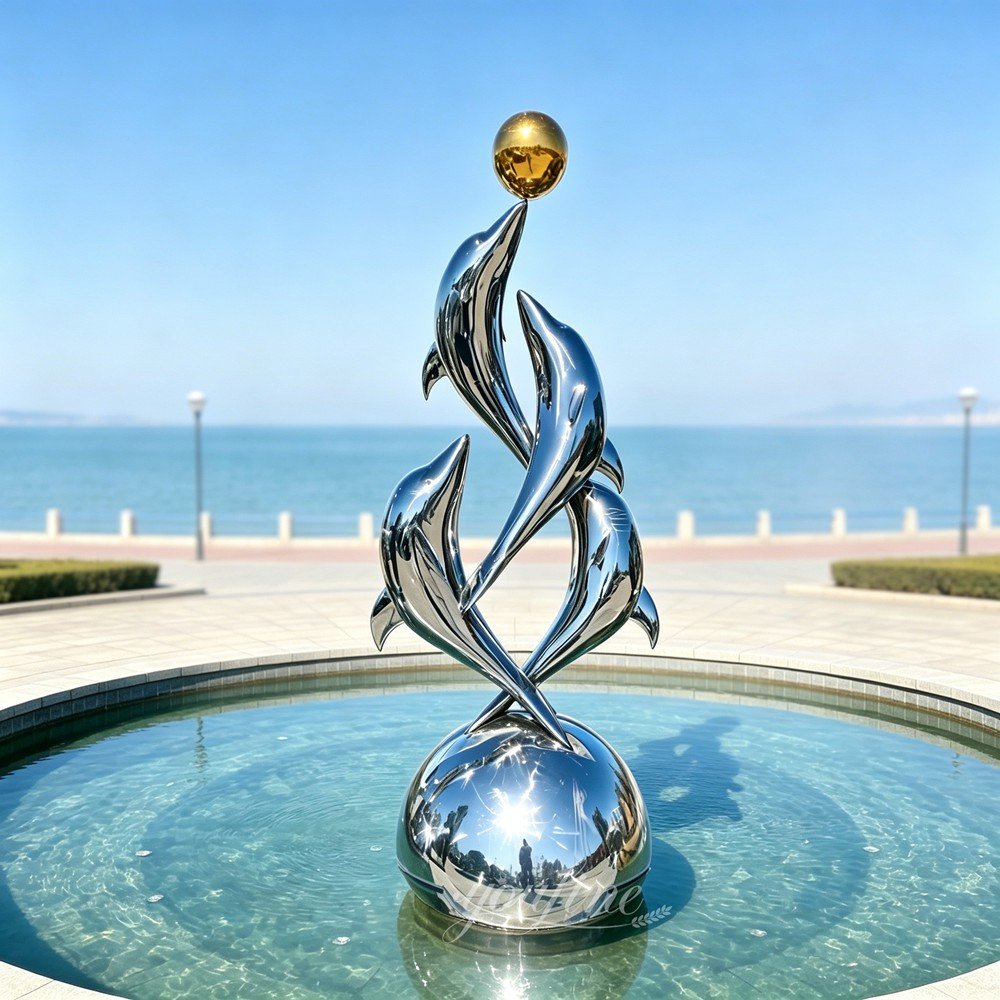 modern stainless steel dolphin sculptures for pool decor