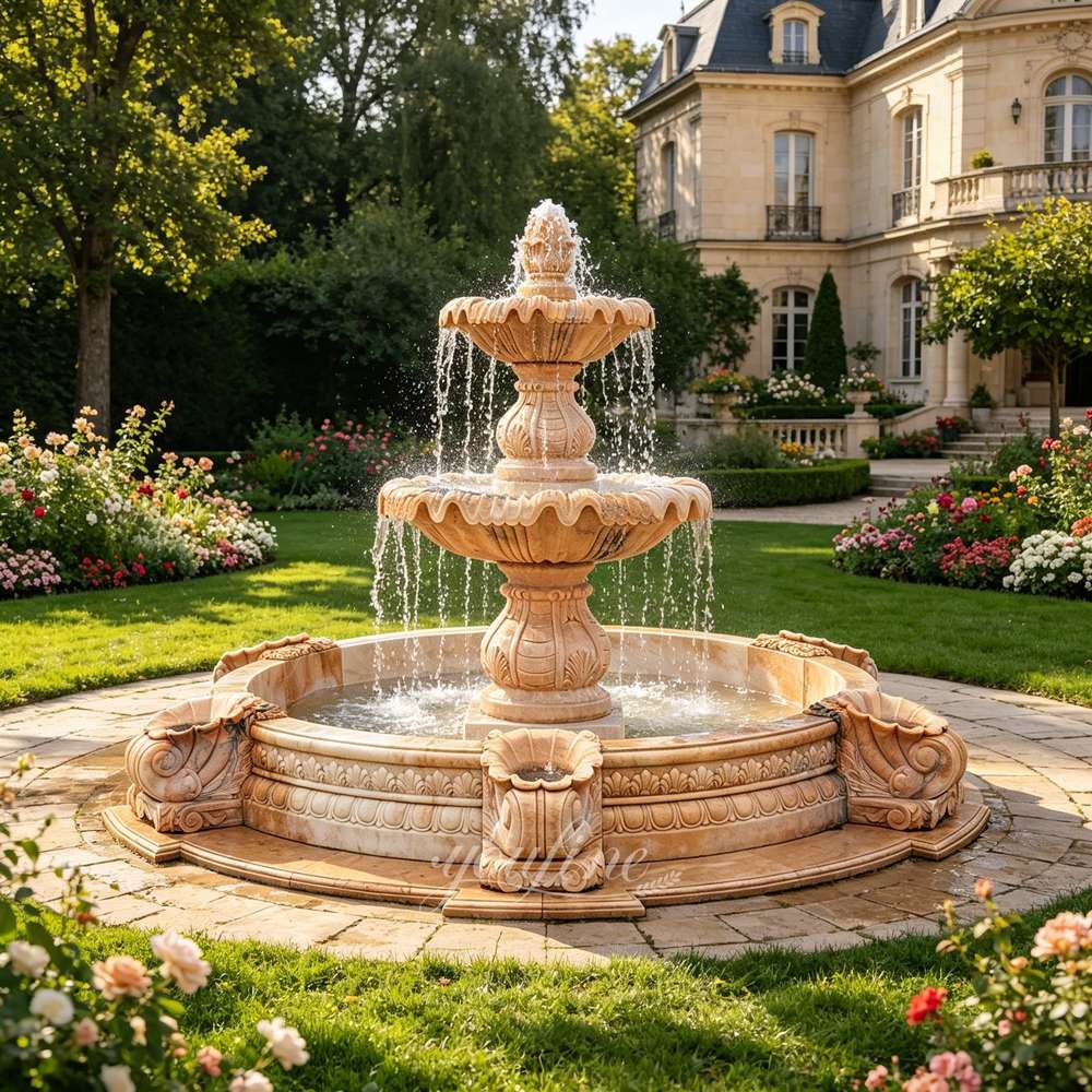 Natural Sunset Red Marble 3-Tier Outdoor Fountain for Sale