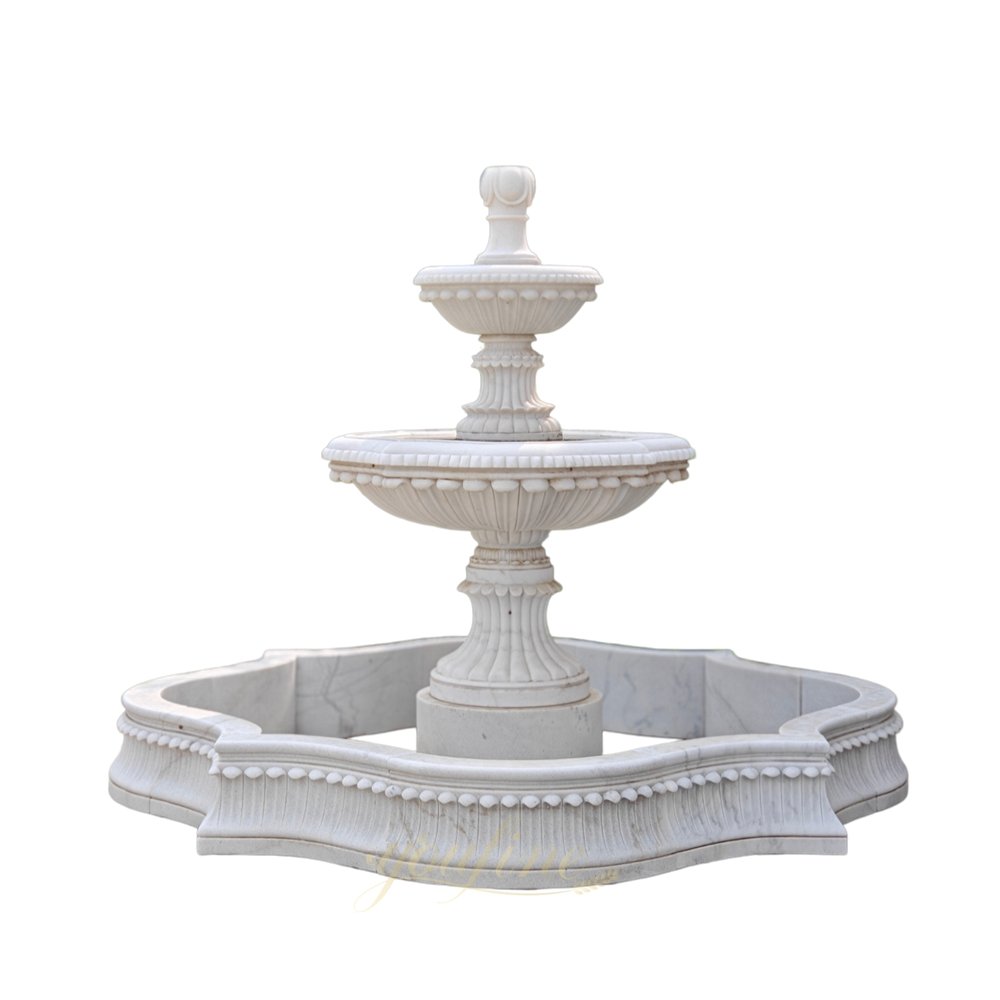 New 2-Tier White Marble Fountain with Irregular Wavy Pool