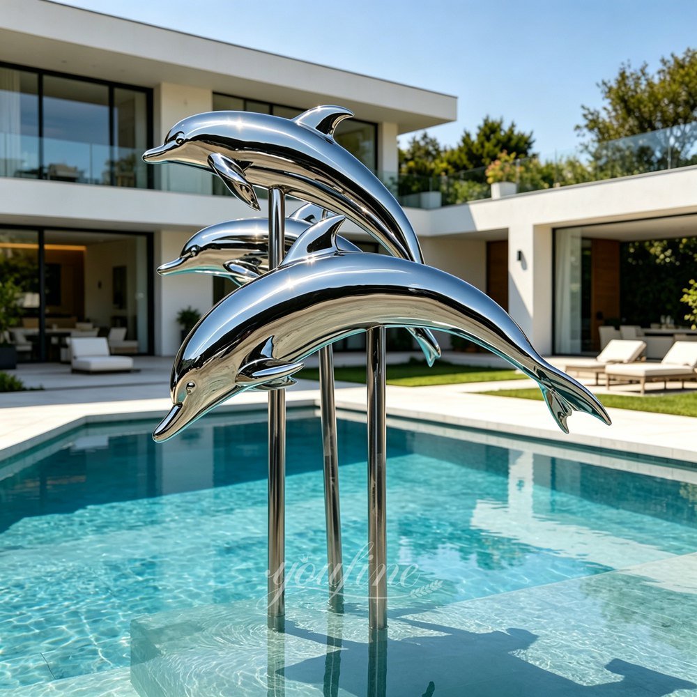 stainless steel dolphin water feature sculptures
