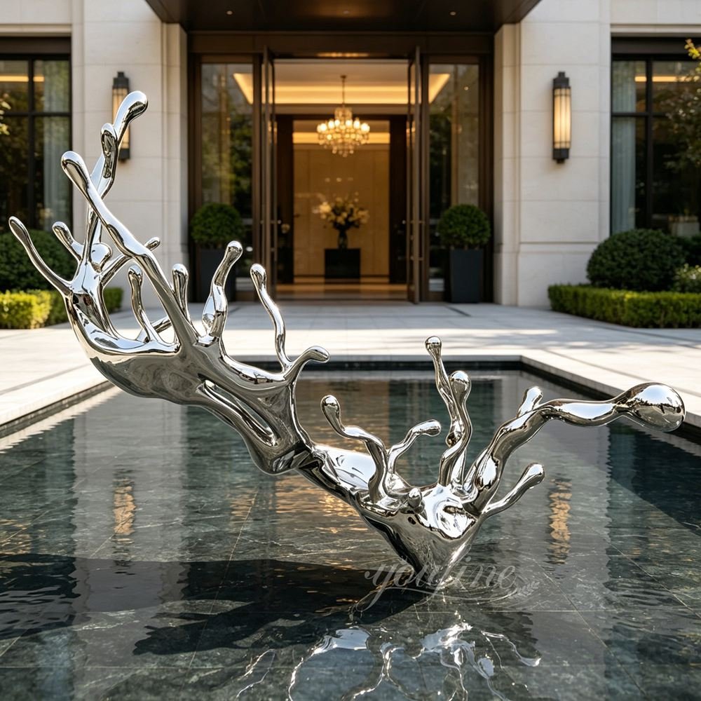 stainless steel wave sculpture for real estate decor