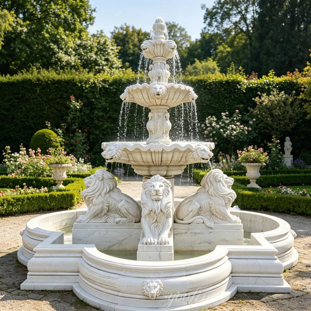 marble lion fountain with flowing water