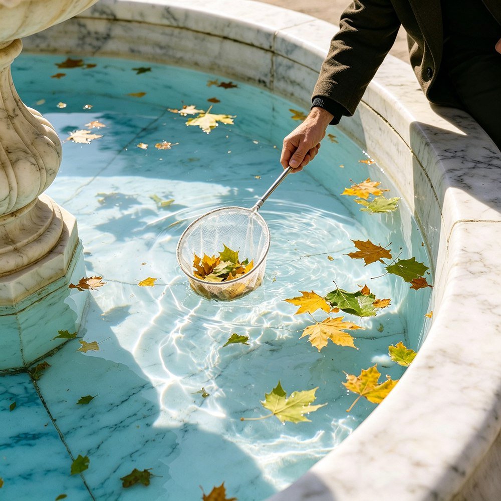 remove leaves from the outdoor fountain