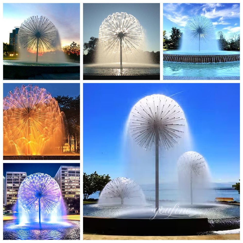 outdoor stainless steel dandelion water fountain applications