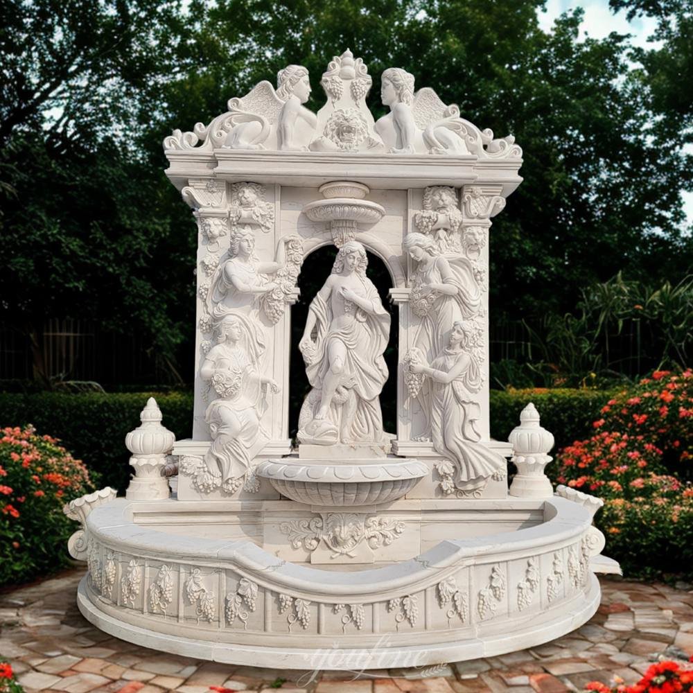 european marble goddess wall fountain with grape relief carvings for garden