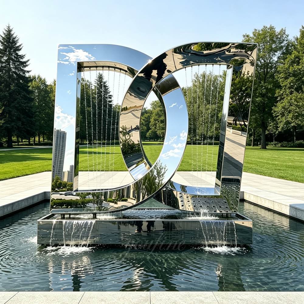 modern mirror double d letter shape water feature for outdoor decor