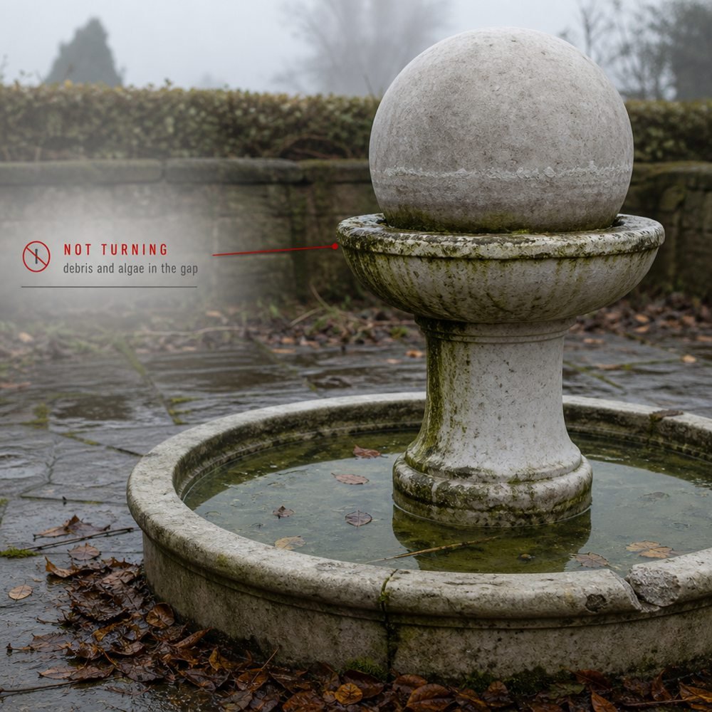 a bad marble ball fountain that is not rotating