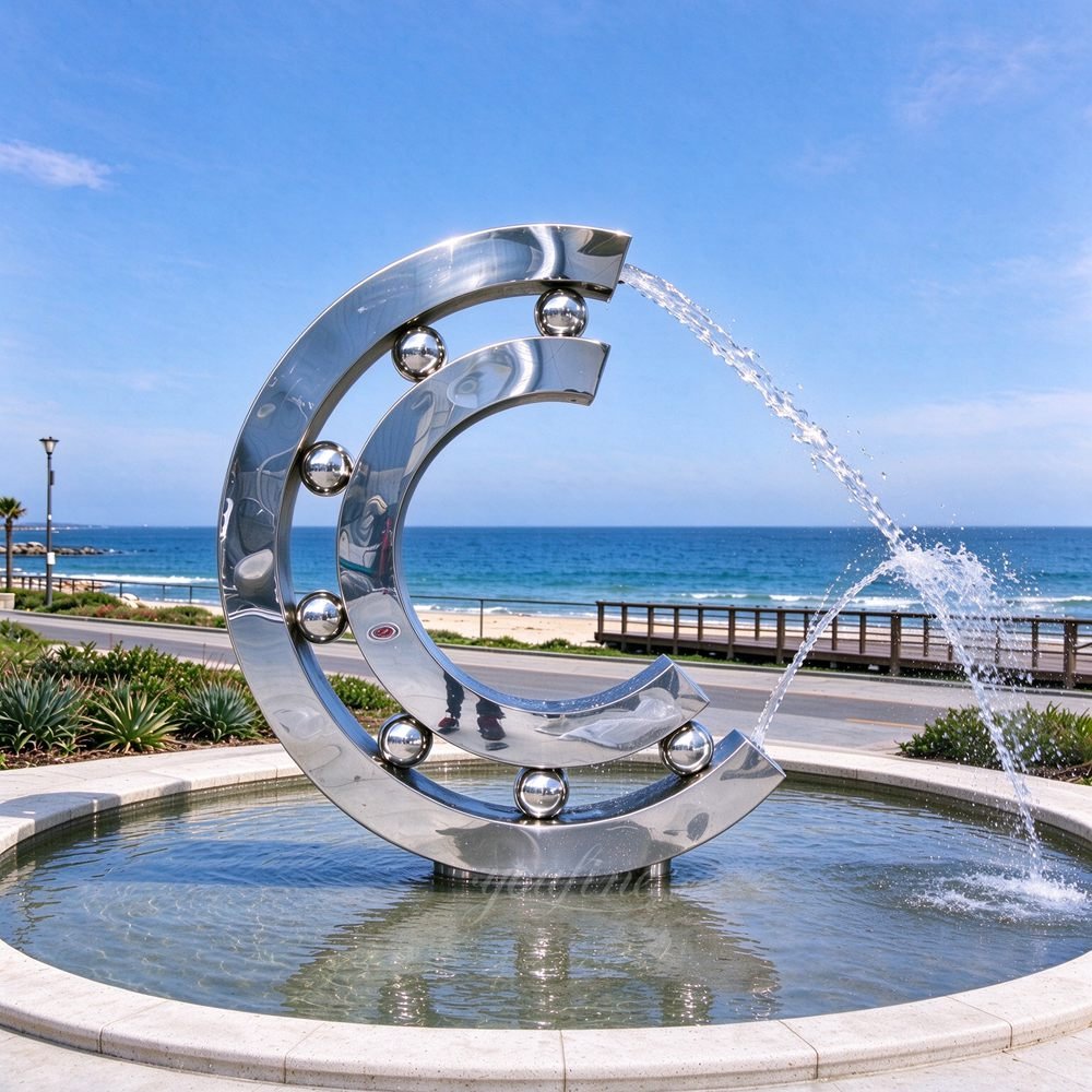 abstract metal bearing shaped mirror sculpture fountain for seaside park decor
