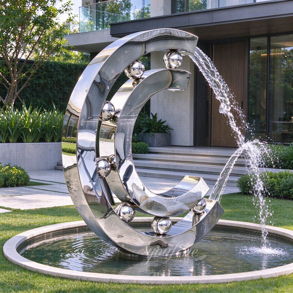 abstract metal bearing shaped mirror sculpture fountain for yard decor