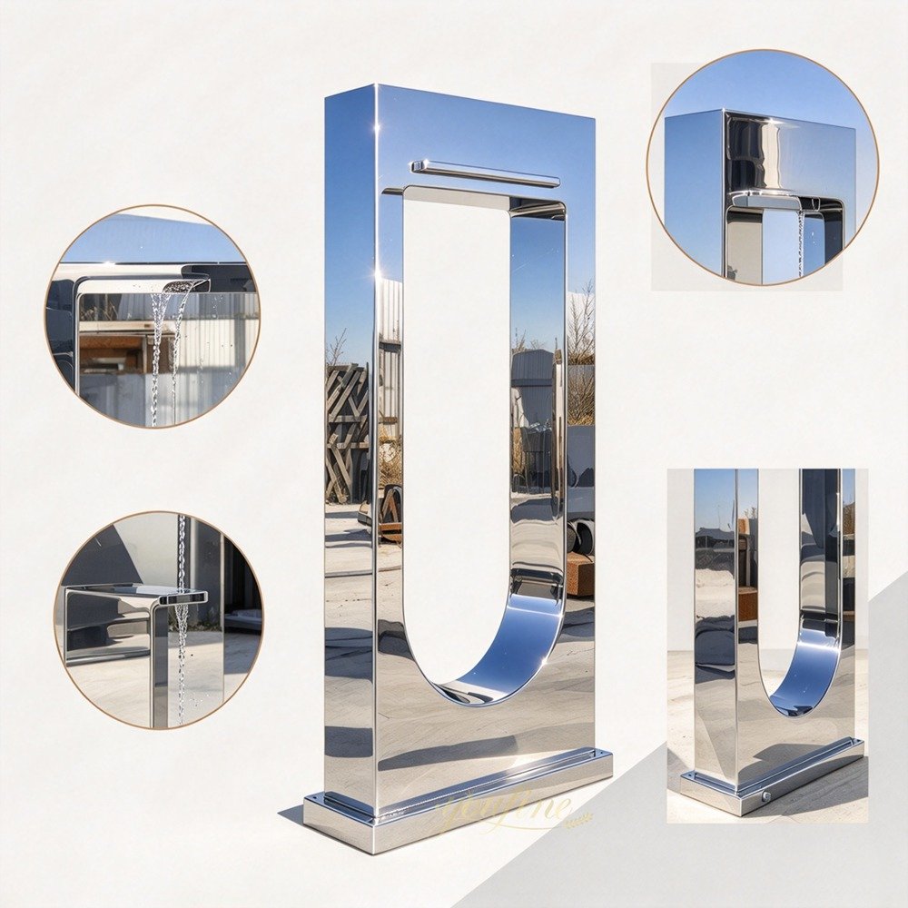 mirror finish stainless steel u shaped photo frame fountain details