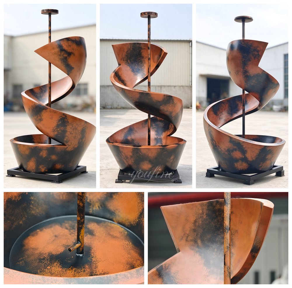 Painted Brown-Black Spiral Metal Fountain Details