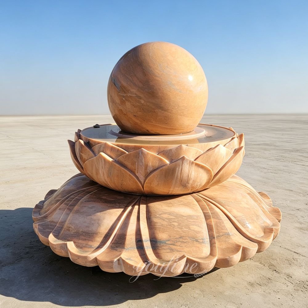 sunset red marble lotus fountain