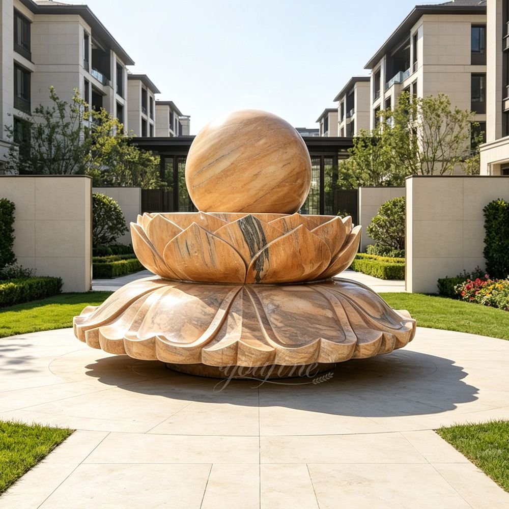 sunset red marble lotus fountain for yard decor