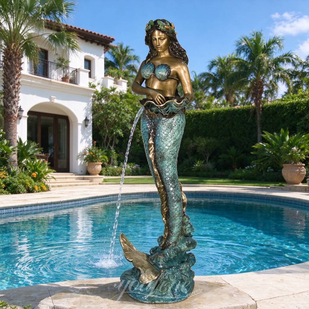 Bronze Mermaid Holding Shell Fountain