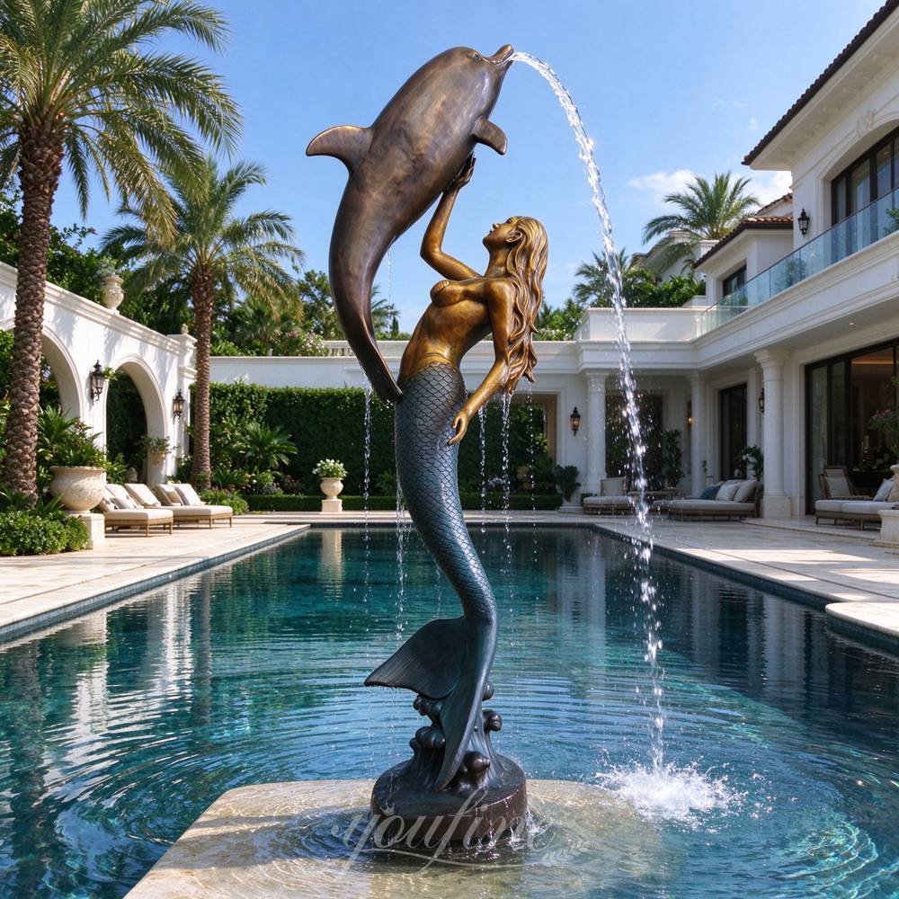 Bronze Mermaid and Dolphin Fountain