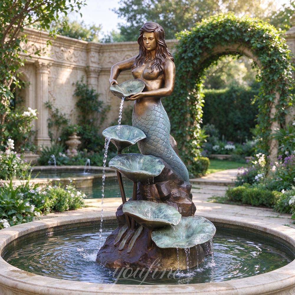 Bronze Mermaid with Lotus Leaves Fountain