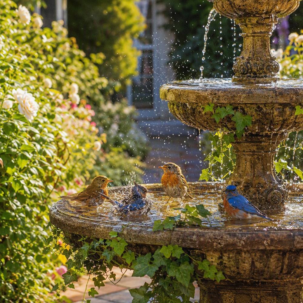 fountain and birds