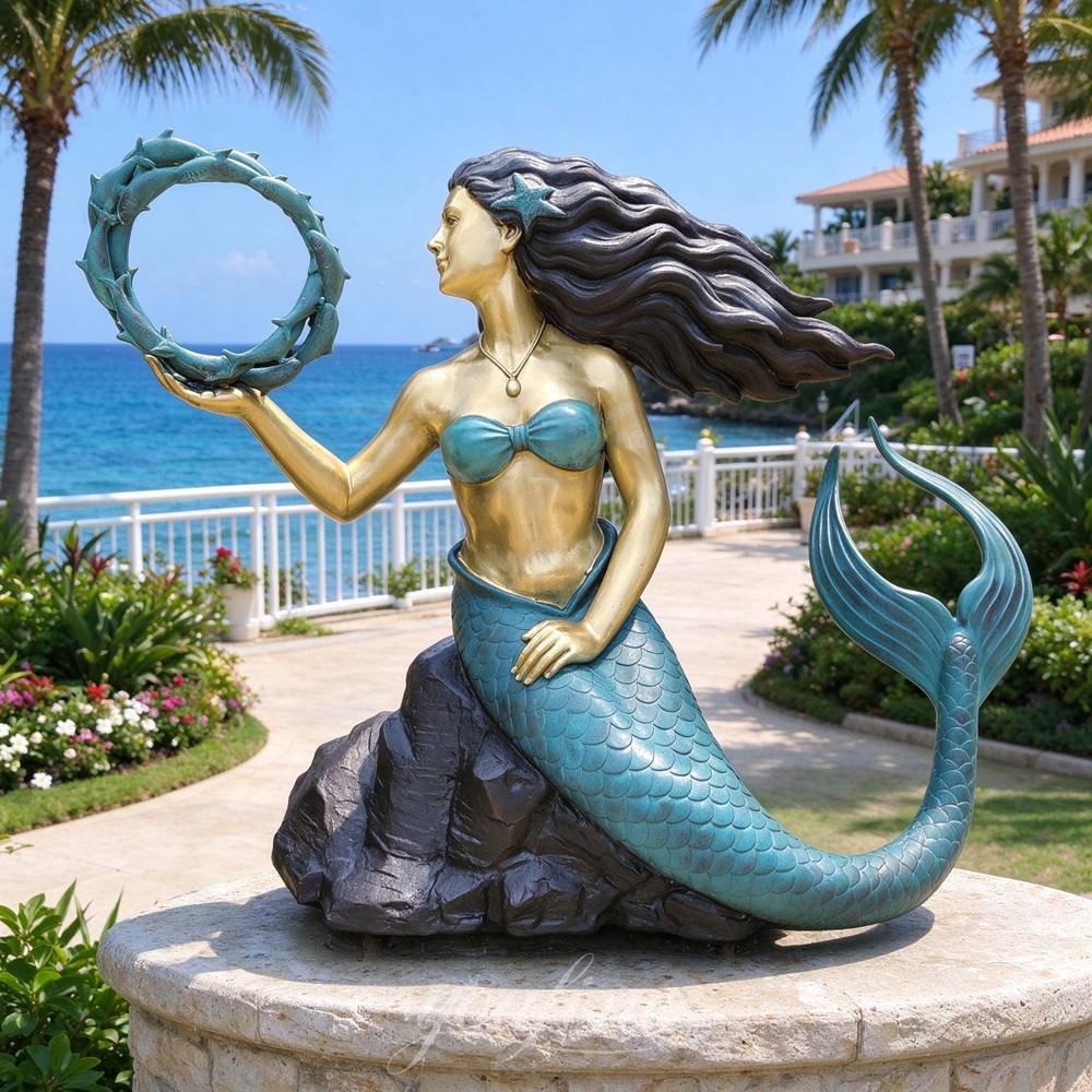 Large Custom Bronze Mermaid Fountain with Marine Animals