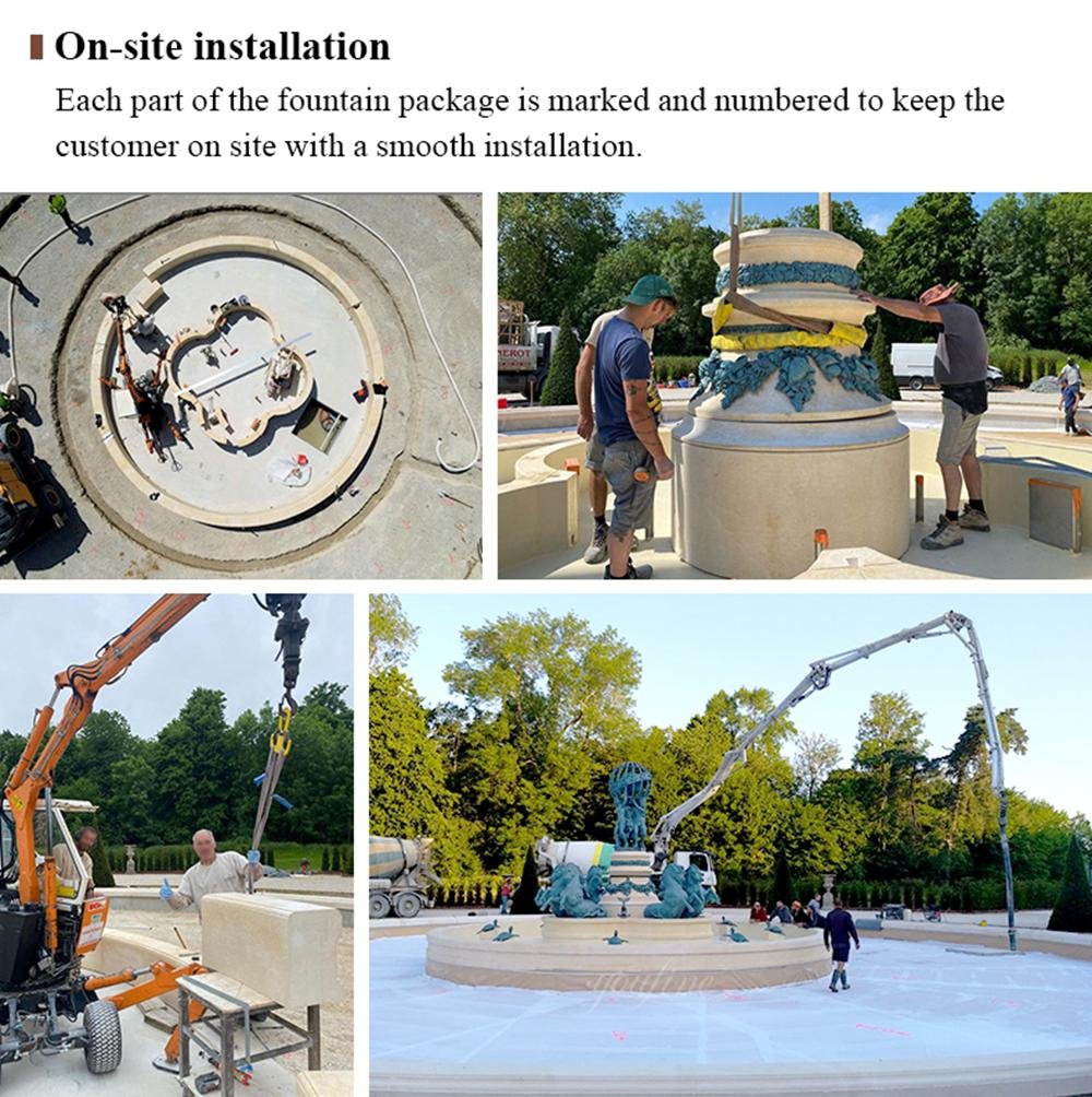 photos of bronze fountains on site installation provided by clients